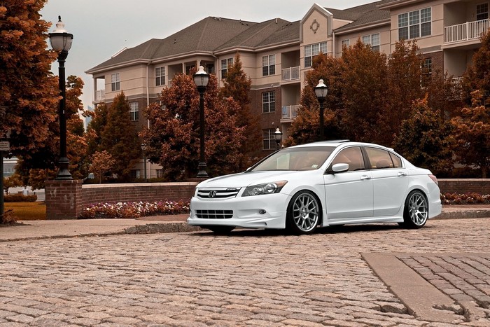 White Honda Accord Sedan on Cobblestone Street