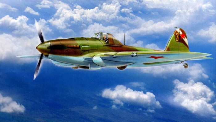 Soviet Lavochkin La-7 fighter plane in flight