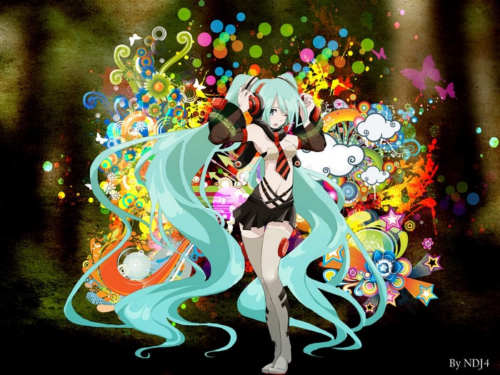 Hatsune Miku with colorful abstract background