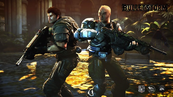 Two soldiers from Bulletstorm with guns
