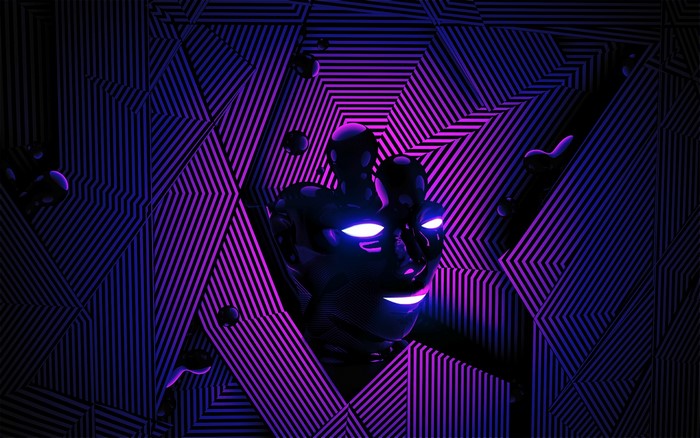 Abstract geometric background with glowing humanoid figure