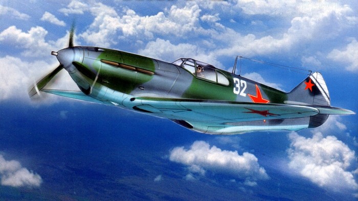 Yak-9 Soviet fighter plane in flight