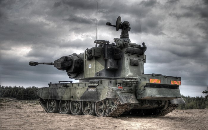 Anti-aircraft vehicle on a sandy terrain