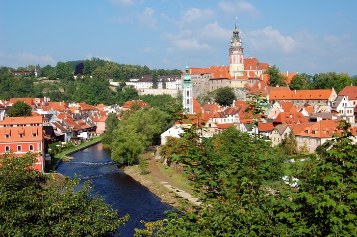 Cesky Krumlov Castle and town by river, Czech Republic
