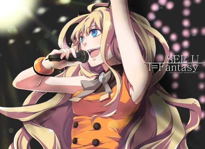 Hatsune Miku from Vocaloid singing on stage