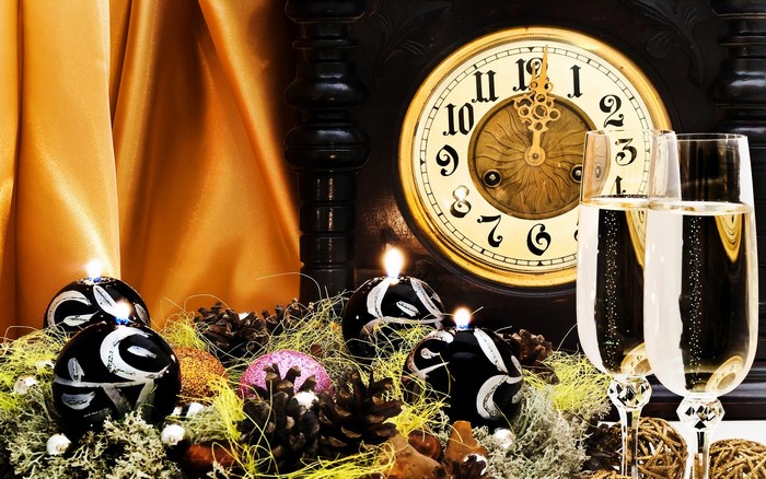 New Year's Eve Celebration with Clock and Champagne