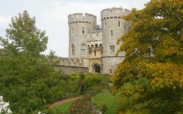 Windsor Castle entrance with trees and garden