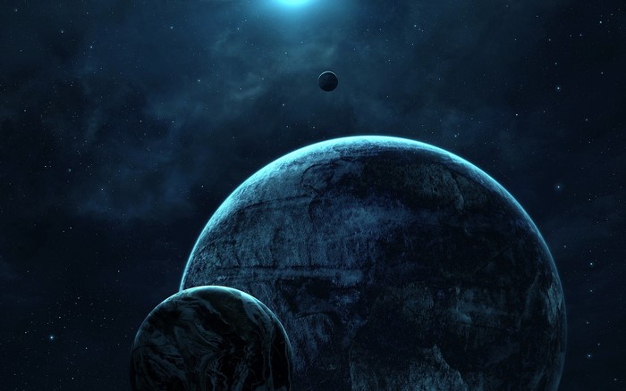 Planets in deep space with a bright light source