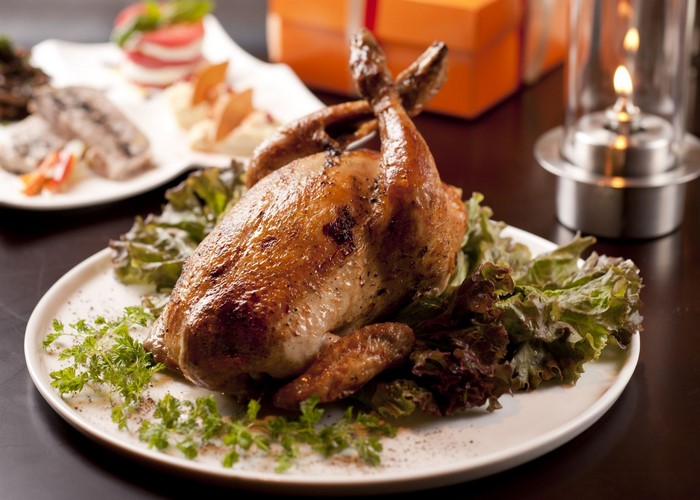 Whole Roasted Chicken with Salad and Side Dishes