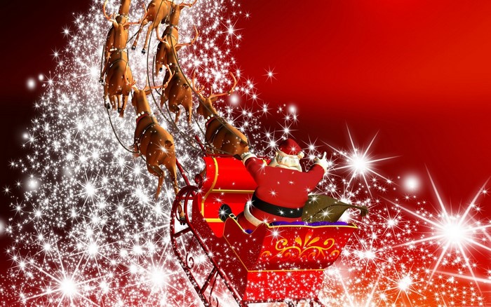 Santa Claus riding a sleigh pulled by reindeer