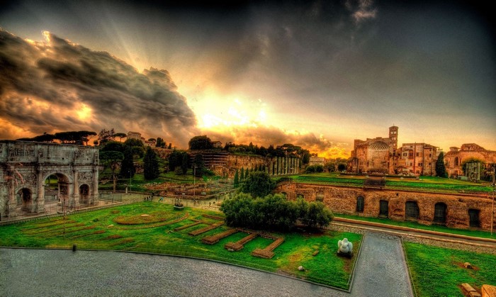 Arch of Constantine and Roman Forum at sunset