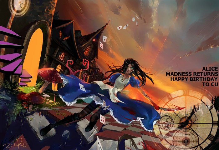 Alice from American McGee's Alice with text