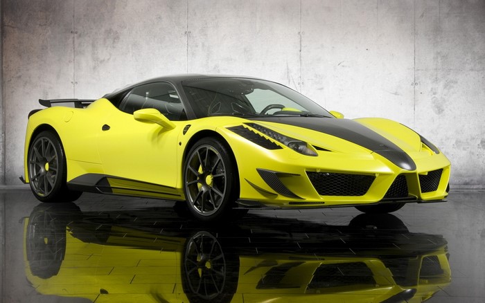 Yellow Ferrari 458 Speciale with black accents