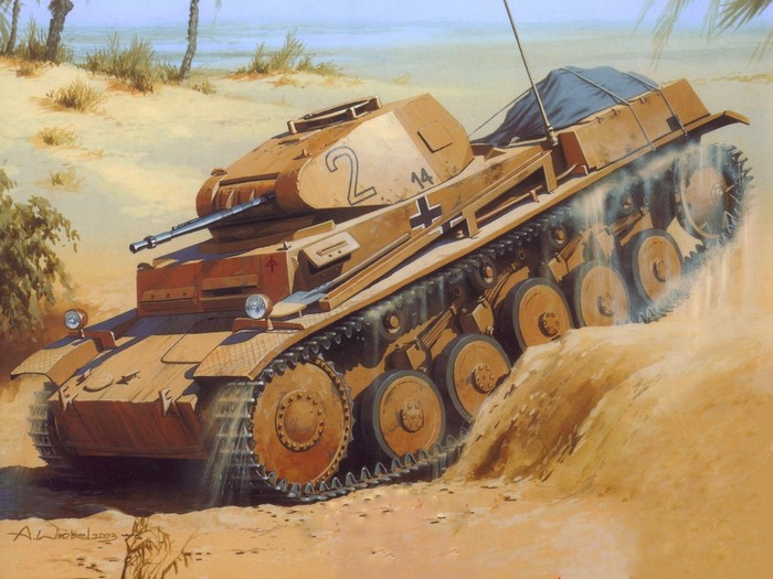 German Panzer II tank in desert terrain