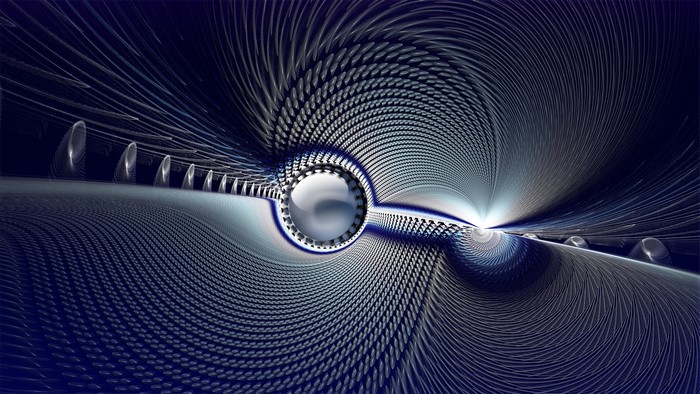 Abstract fractal art with a central sphere and swirling patterns