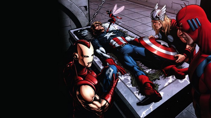 Captain America from Marvel Comics with Iron Man, Thor, and Wasp