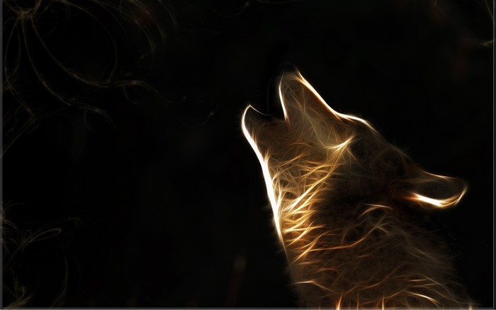 Fractal wolf howling against a dark background