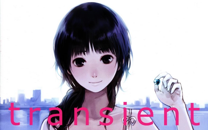 Transient anime girl with city background