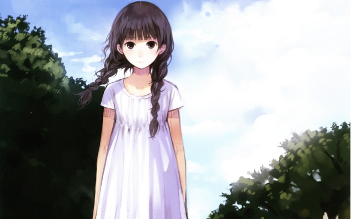 Girl with Braids in White Dress