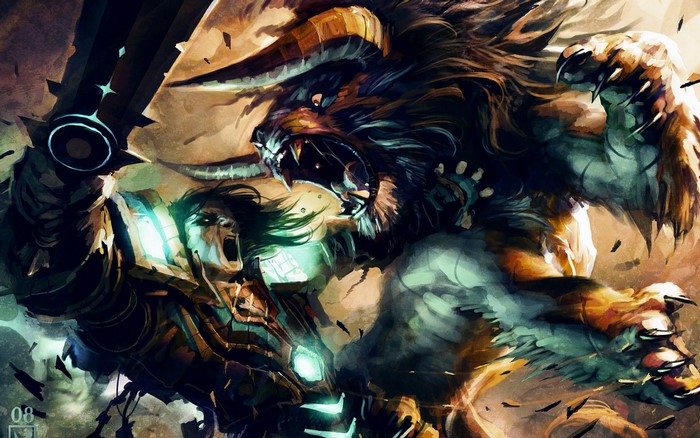 Warrior fighting a beast in World of Warcraft