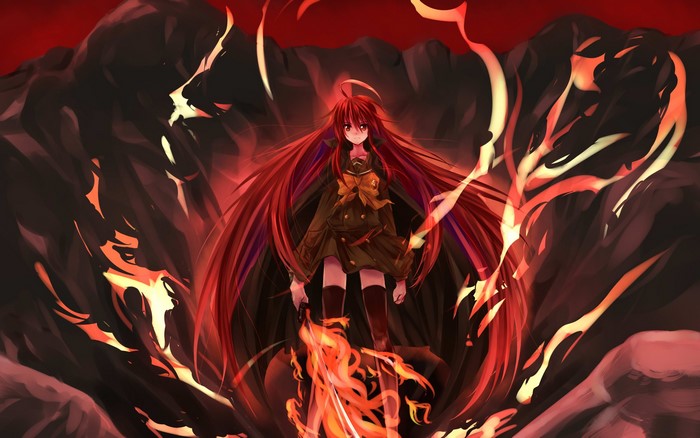 Shana from Shakugan no Shana surrounded by fire