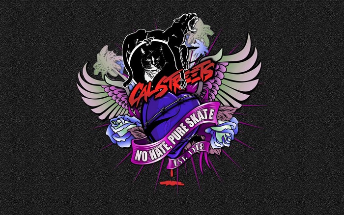 CalStreets logo with cats, panther, wings, and roses