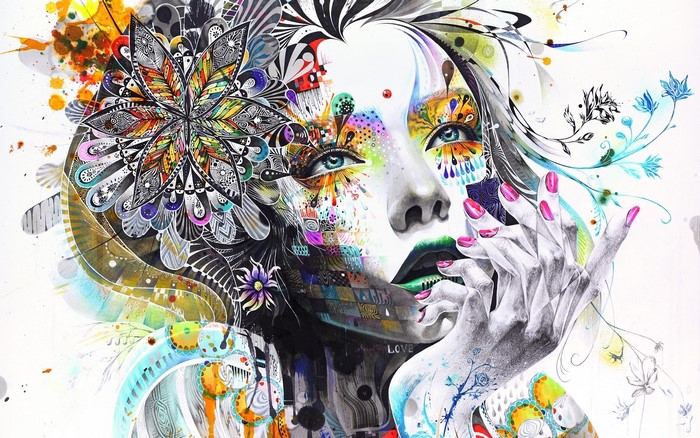 Abstract portrait of a woman with colorful face paint
