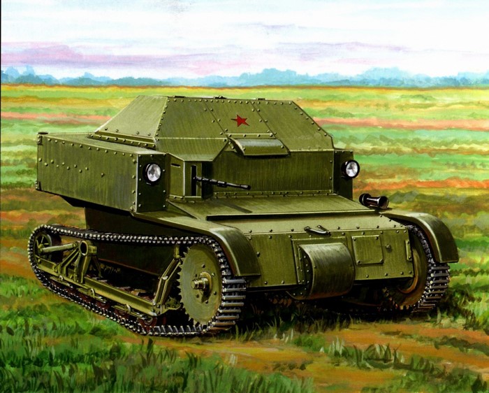 Soviet light tank T-27 in a field