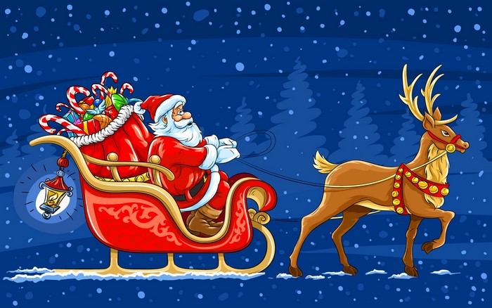 Santa Claus in a Sleigh Pulled by a Reindeer