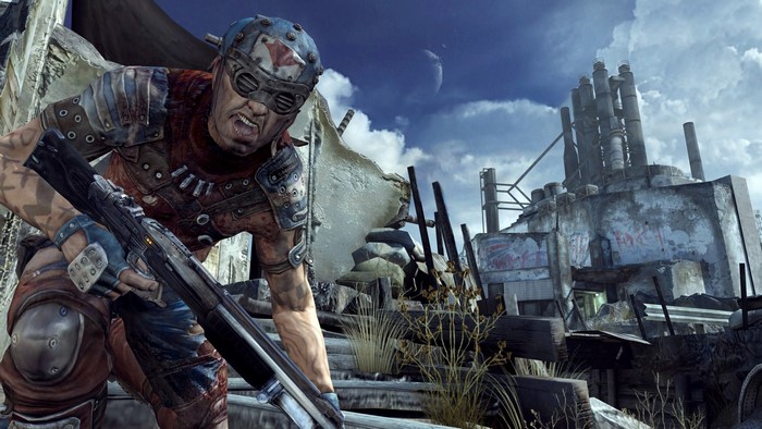 Man with shotgun in post-apocalyptic city