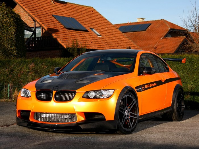 Orange BMW MH3-Biturbo with Carbon Fiber Hood