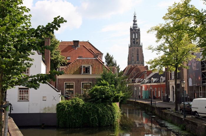 Amersfoort, Netherlands canal with church tower