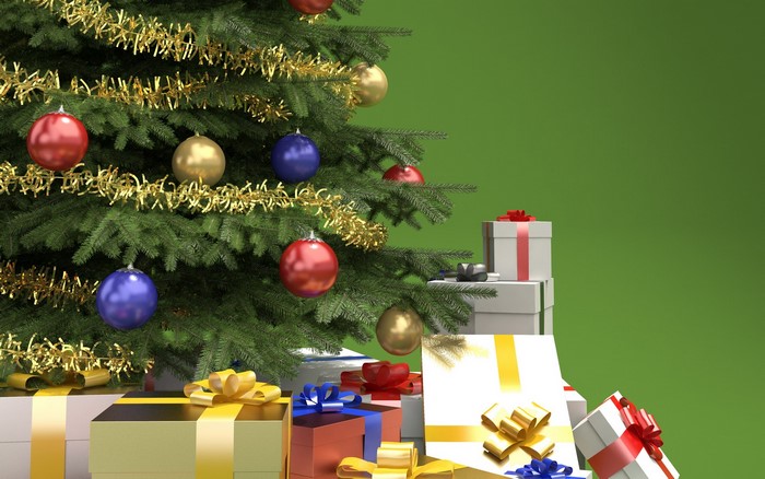 Christmas tree with ornaments and gifts