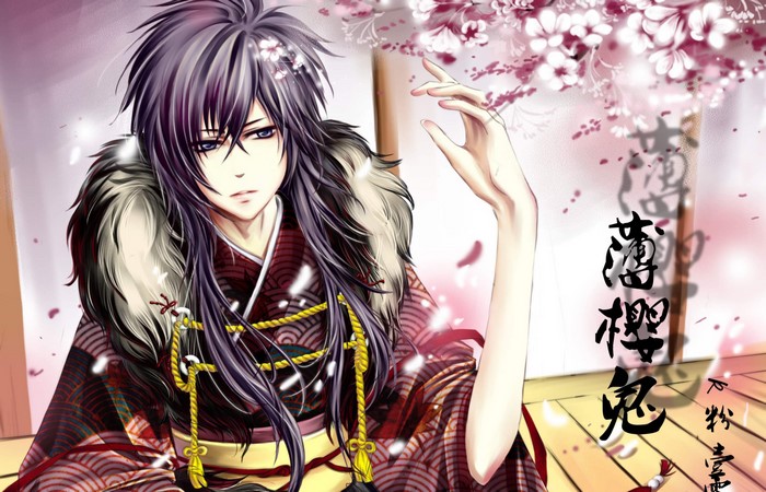 Saitou Hajime from Hakuouki with cherry blossoms