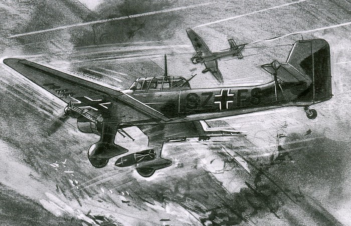 WWII German Stuka dive bomber and fighter plane