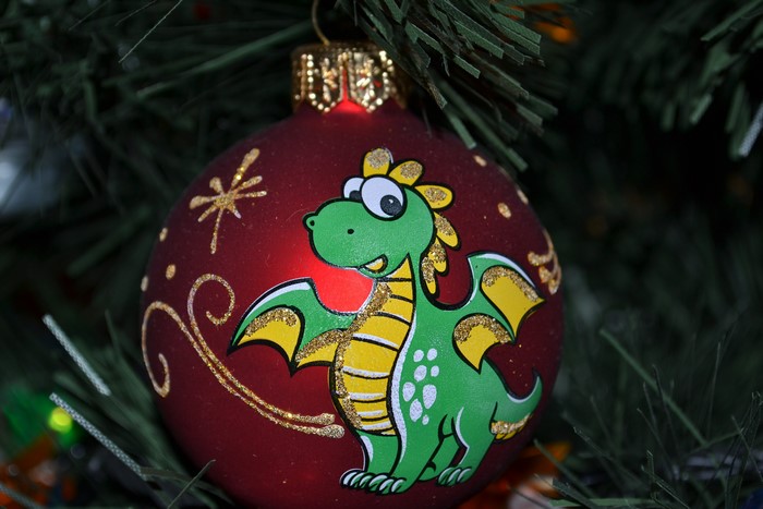 Christmas ornament with a dragon on a tree