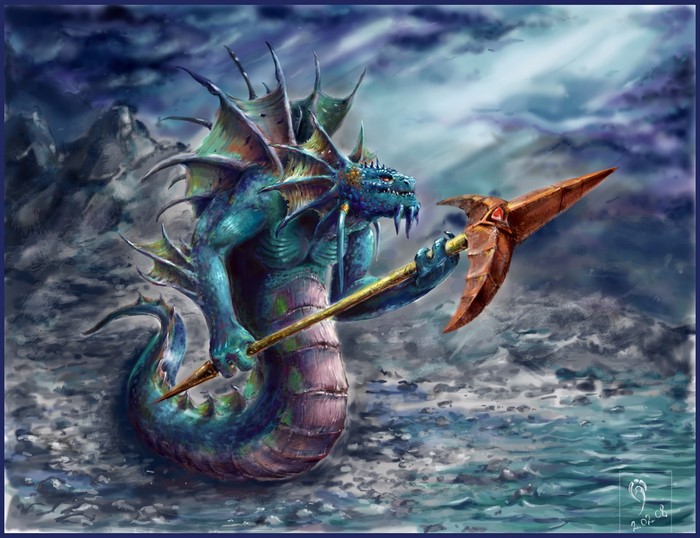 Slardar from DOTA 2 holding a spear