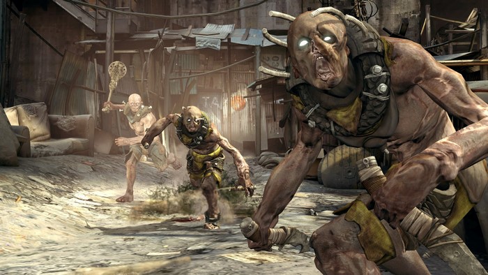 Mutants attacking in a post-apocalyptic settlement