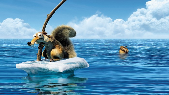 Scrat from Ice Age on an iceberg