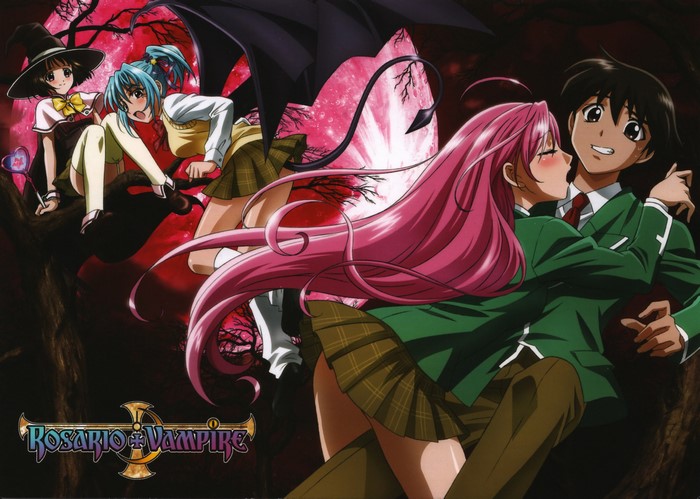Rosario + Vampire: Moka, Tsukune, Kurumu, and Yukari
