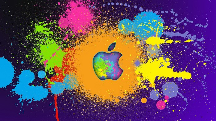 Apple logo with colorful paint splatters