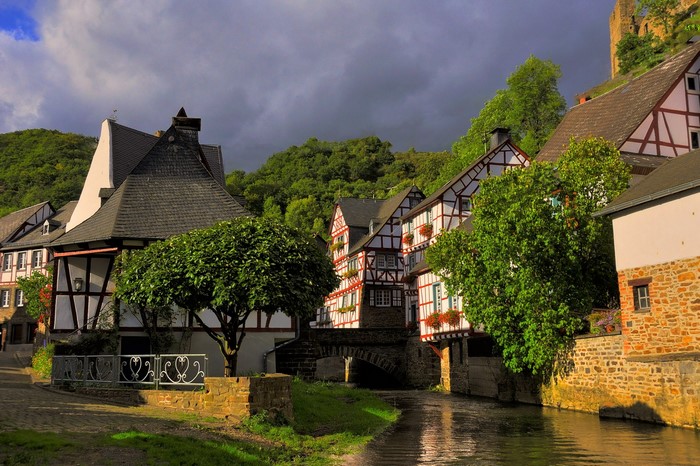 Half-timbered houses along a canal in Germany