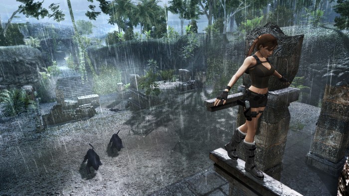 Lara Croft from Tomb Raider in a jungle ruin