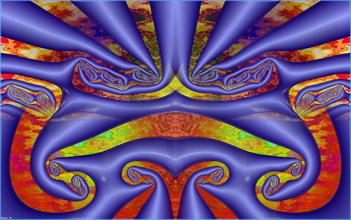 Abstract fractal art with blue and colorful patterns