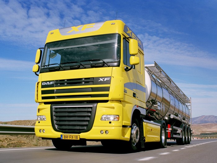 Yellow DAF XF Tanker Truck on Road