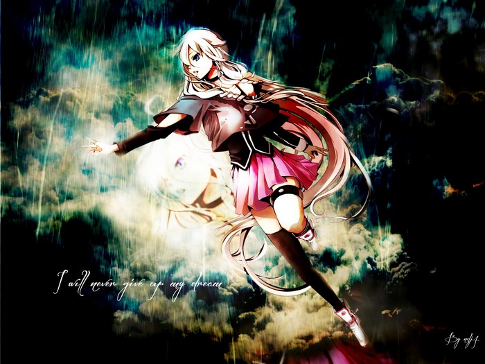 Hatsune Miku from Vocaloid in a rainy scene