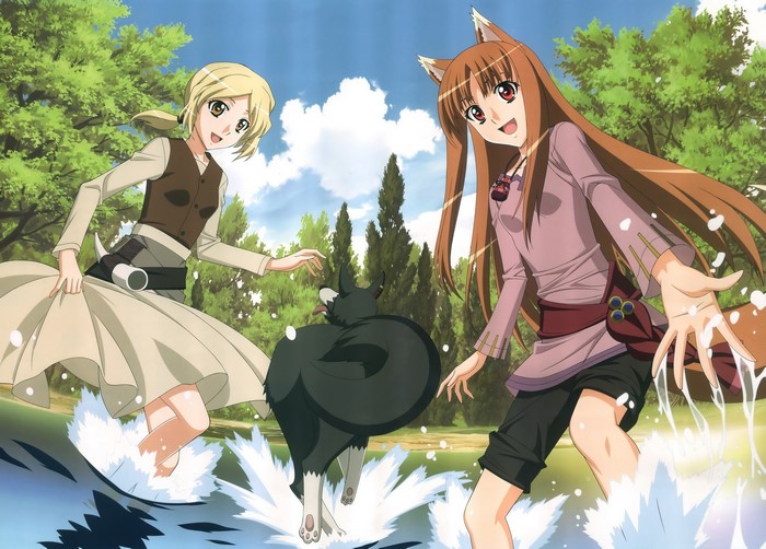 Holo and Lawrence from Spice and Wolf in water