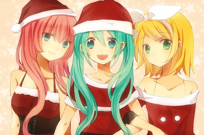 Vocaloid characters in Christmas outfits