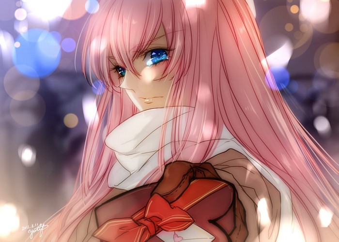 Hatsune Miku from Vocaloid holding a gift