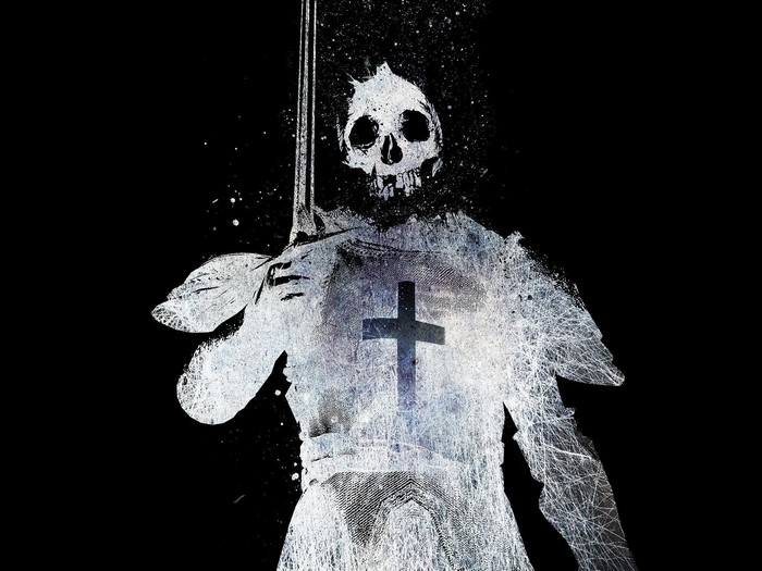Knight with skull head and sword